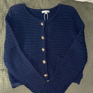 Navy Blue Button-Up Women's Sweater